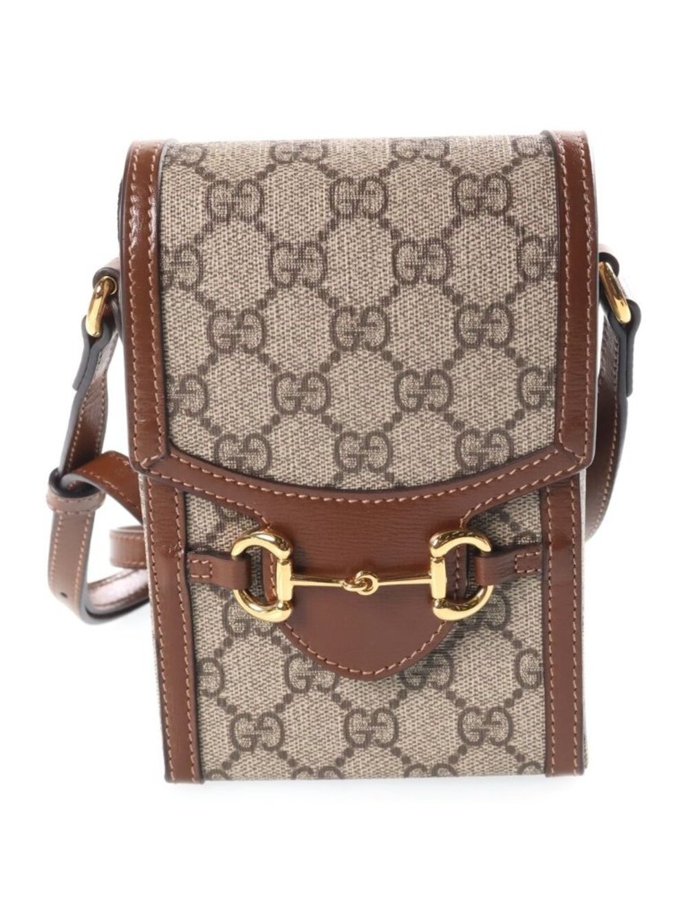 Gucci GG Supreme Horsebit Leather Mini Shoulder Bag Beige Gold